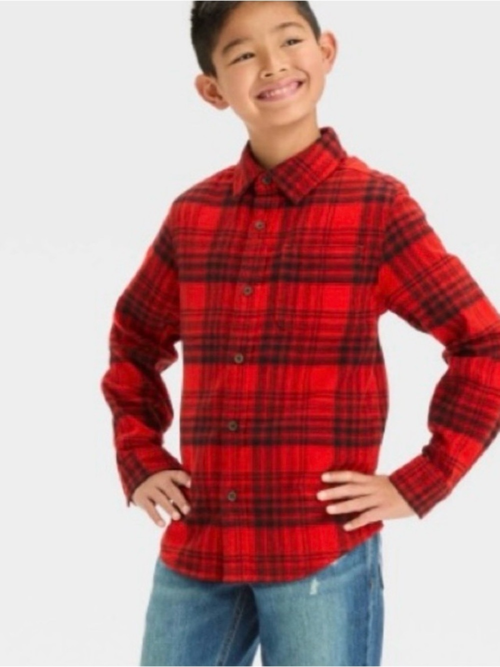 Boys' Long Sleeve Flannel Button-Down Shirt - Cat & Jack™ Red Size Large (10/12)